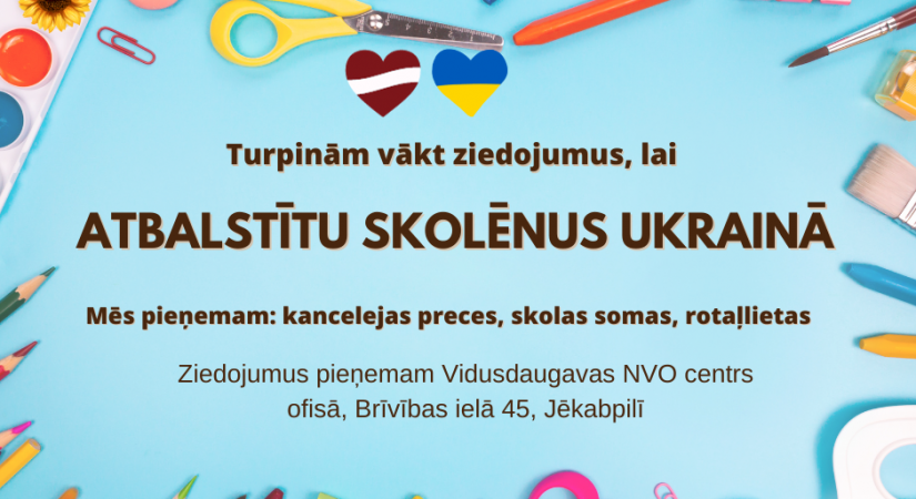 Turpina pieņemt ziedotas kancelejas preces skolēniem Ukrainā