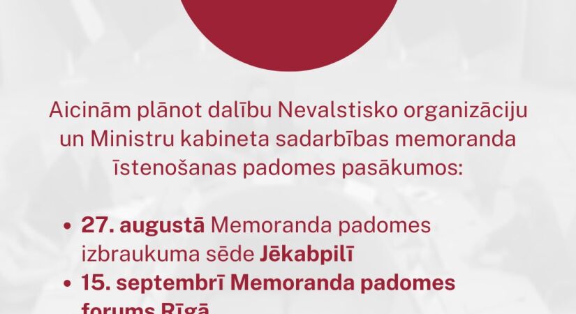Memoranda padomes izbraukuma sēdes – 27. augustā Jēkabpilī