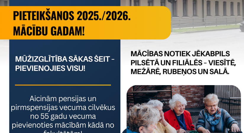  Mūžizglītība sākas šeit – pievienojies Vidusdaugavas Senioru Universitātei!