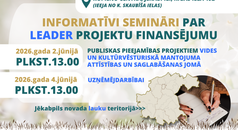  Informatīvi semināri par LEADER projektu finansējumu 2. un 4.jūnijā