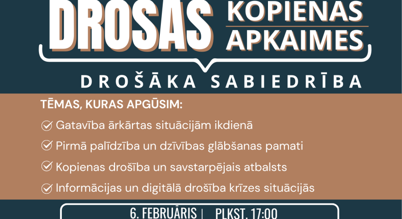 Iedzīvotājus aicina dalībai apmācībās “Drošas kopienas - drošāka sabiedrība”