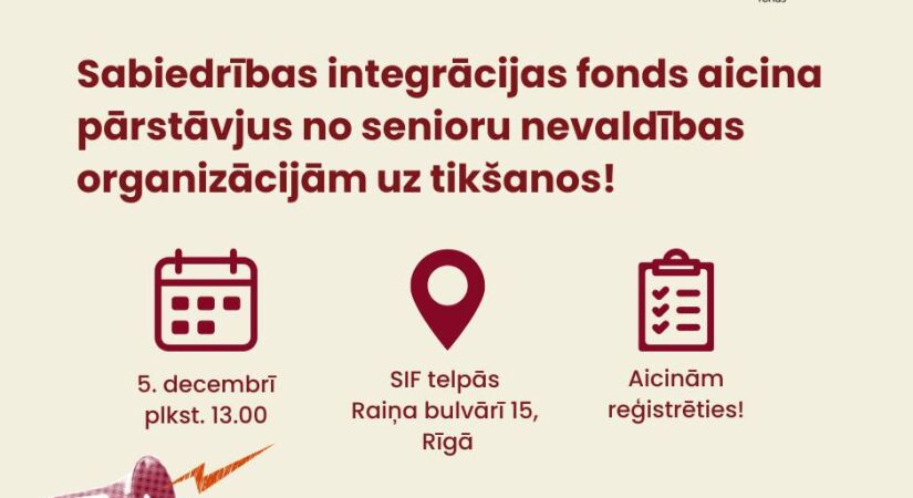 Sabiedrības integrācijas fonds aicina pārstāvjus no senioru nevaldības organizācijām (NVO) uz tikšanos