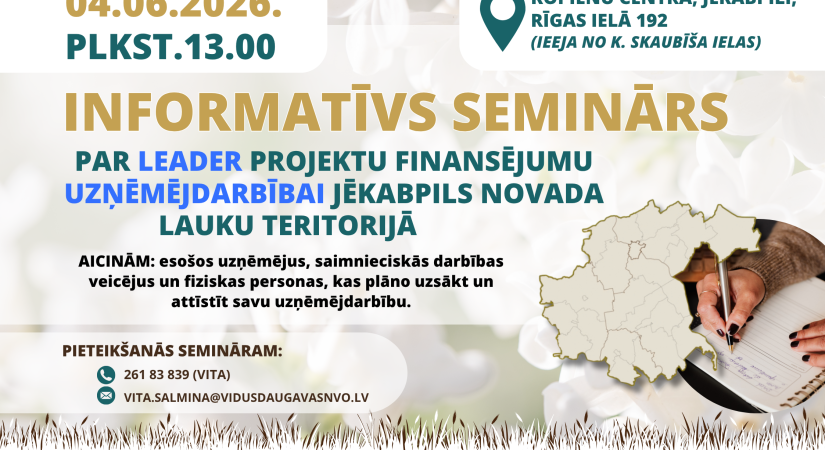 Informatīvs seminārs uzņēmējdarbībai Jēkabpils novada lauku teritorijā