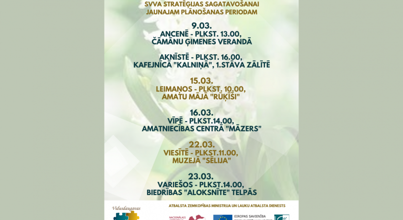 Aicina iedzīvotājus un biedrības uz viedokļu izteikšanu nākamā perioda Sabiedrības virzītai vietējās attīstības stratēģijai