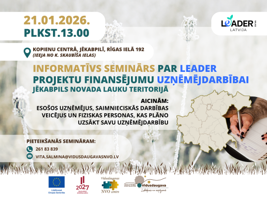 SEMINĀRS PAR LEADER PROJEKTU FINANSĒJUMA PIESAISTES IESPĒJĀM UZŅĒMĒJDARBĪBAI