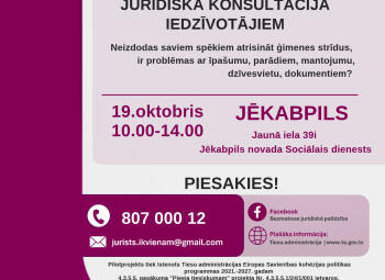 Bezmaksas sākotnējā juridiskā konsultācija Jēkabpilī – 19. oktobrī!