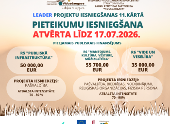  LEADER projektu iesniegšanas 11.kārtā pieteikumu iesniegšana atvērta līdz 17.jūlijam